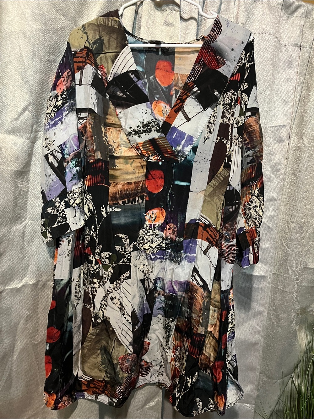KS Selection Multicolor Abstract V-Neck Midi Dress